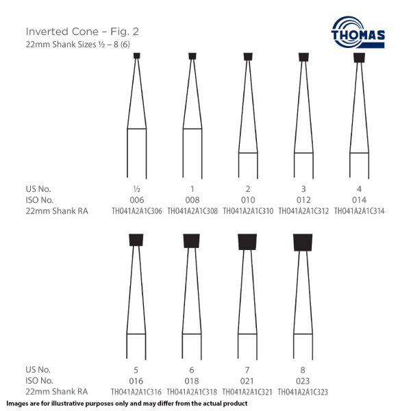 Thomas Steel Bur Figure 2 Inverted Cone 3 012 RA 22mm (6)