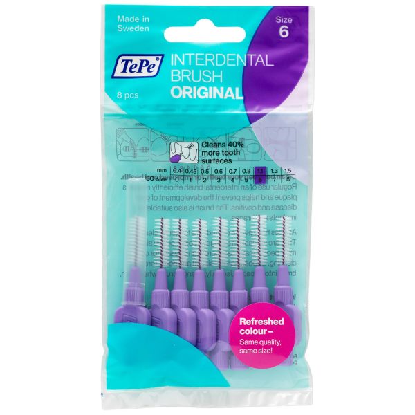 TePe Interdental Brushes Original ISO Size 6 Wire Size 1.10mm Purple (8)