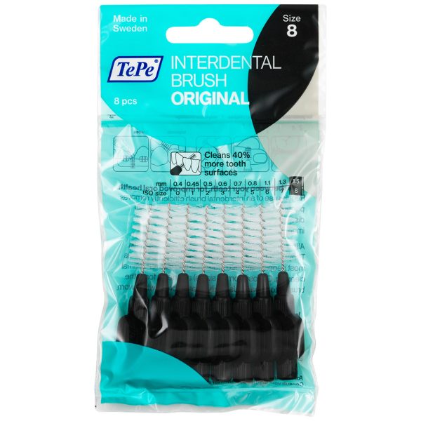 TePe Interdental Brushes Original ISO Size 8 Wire Size 1.50mm Black (8)