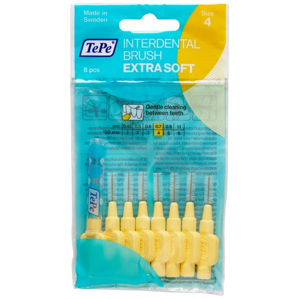 TePe Interdental Brushes Extra Soft ISO Size 4 Wire Size 0.70mm Pastel Yellow (8)