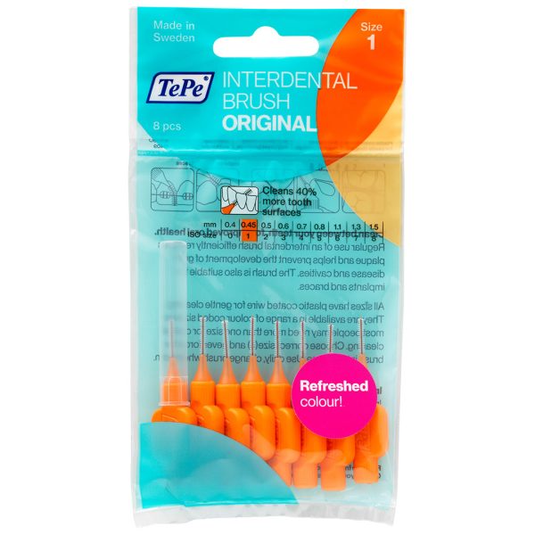 TePe Interdental Brushes Original ISO Size 1 Wire Size 0.45mm Orange (8)