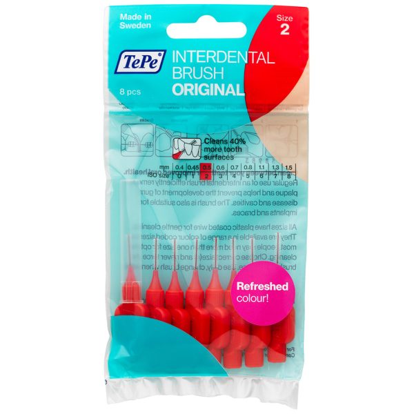 TePe Interdental Brushes Original ISO Size 2 Wire Size 0.50mm Red (8)