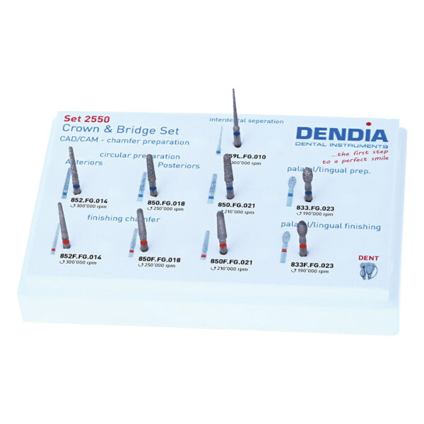 Dendia Dica Diamond Bur Crown & Bridge Set Kit FG 19mm (9) Dendia Dica Diamond Bur Crown & Bridge Set Kit FG 19mm (9)