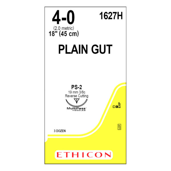 J&J Ethicon Suture Plain Gut 4/0 with PS-2 19mm 3/8 Circle Precision Point Reverse Cutting Needle 45cm (36)