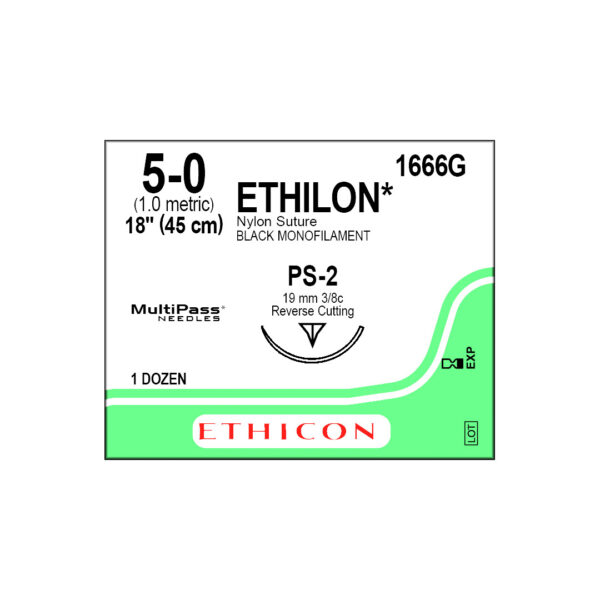 J&J Ethicon Suture Ethilon Nylon 5/0 with PS-2 19mm 3/8 Circle Precision Point Reverse Cutting Needle 45cm (12)