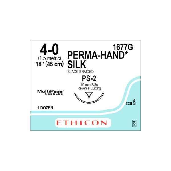 J&J Ethicon Suture Silk 4/0 with PS-2 19mm 3/8 Circle Precision Point Reverse Cutting Needle 45cm (12)