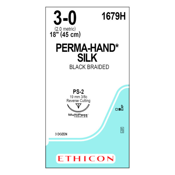 J&J Ethicon Suture Silk 3/0 with PS-2 19mm 3/8 Circle Precision Point Reverse Cutting Needle 45cm (36)