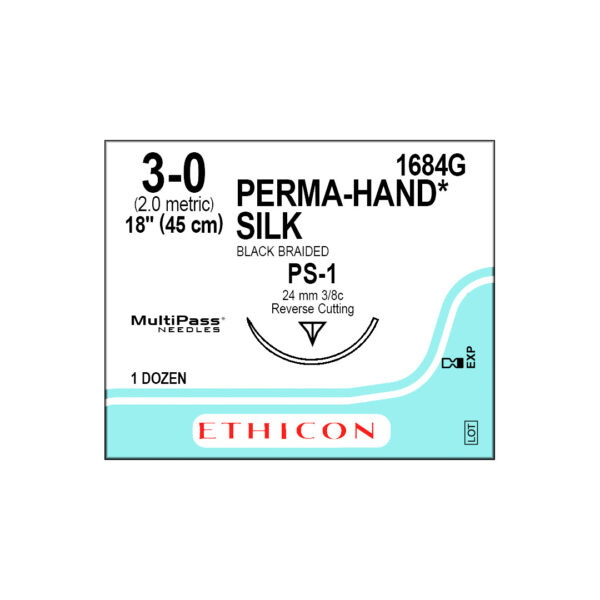 J&J Ethicon Suture Silk 3/0 with PS-1 24mm 3/8 Circle Precision Point Reverse Cutting Needle 45cm (12)