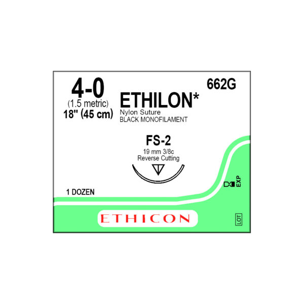 J&J Ethicon Suture Ethilon Nylon 4/0 with FS-2 19mm 3/8 Circle Reverse Cutting Needle 45cm (12) J&J Ethicon Suture Ethilon Nylon 4/0 with FS-2 19mm 3/8 Circle Reverse Cutting Needle 45cm (12)