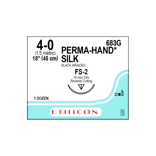 J&J Ethicon Suture Silk 4/0 with FS-2 19mm 3/8 Circle Reverse Cutting Needle 45cm (12)