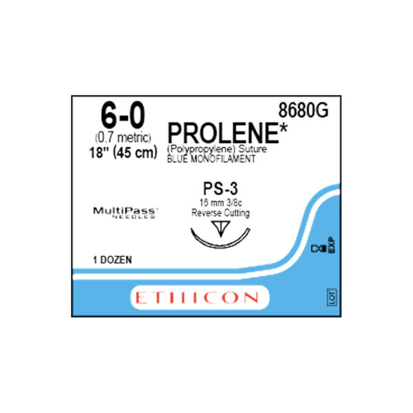 J&J Ethicon Suture Prolene 6/0 with PS-3 16mm 3/8 Circle Precision Point Reverse Cutting Needle 45cm (12)