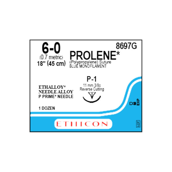 J&J Ethicon Suture Prolene 6/0 with P-1 11mm 3/8 Circle Precision Point Reverse Cutting Needle 45cm (12)