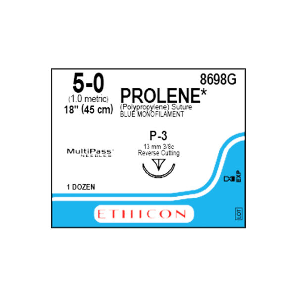 J&J Ethicon Suture Prolene 5/0 with P-3 13mm 3/8 Circle Precision Point Reverse Cutting Needle 45cm (12)