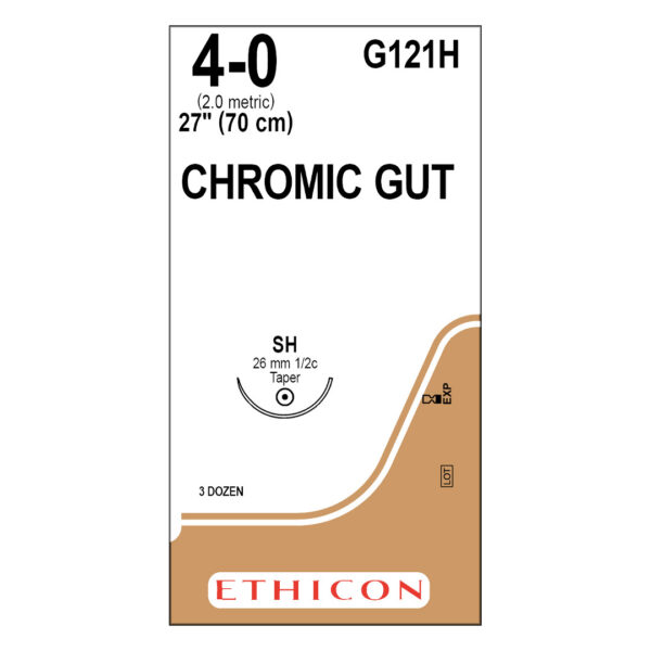 J&J Ethicon Suture Chromic Gut 4/0 with SH 26mm 1/2 Circle Taper Point Needle 70cm (36)