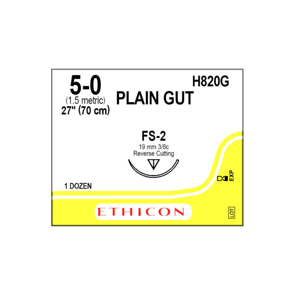 J&J Ethicon Suture Plain Gut 5/0 with FS-2 19mm 3/8 Circle Reverse Cutting Needle 70cm (12) J&J Ethicon Suture Plain Gut 5/0 with FS-2 19mm 3/8 Circle Reverse Cutting Needle 70cm (12)
