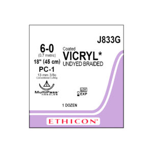 J&J Ethicon Suture Vicryl 6/0 with PC-1 13mm 3/8 Circle Conventional Cutting Prime Needle 45cm (12)