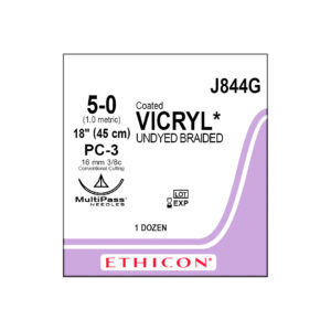 J&J Ethicon Suture Vicryl 5/0 with PC-3 16mm 3/8 Circle Conventional Cutting Prime Needle 45cm (12)