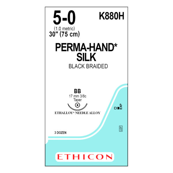 J&J Ethicon Suture Silk 5/0 with BB 17mm 3/8 Circle Taper Point Needle 75cm (36)