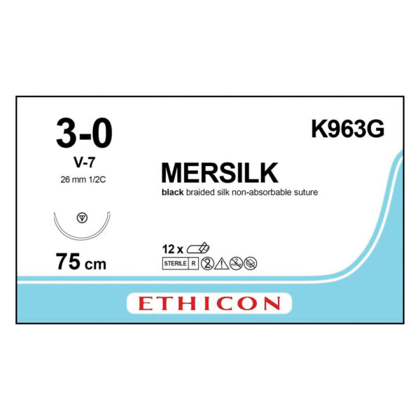 J&J Ethicon Suture Silk 3/0 with V-7 26mm 1/2 Circle Tapercut Needle 75cm (12)