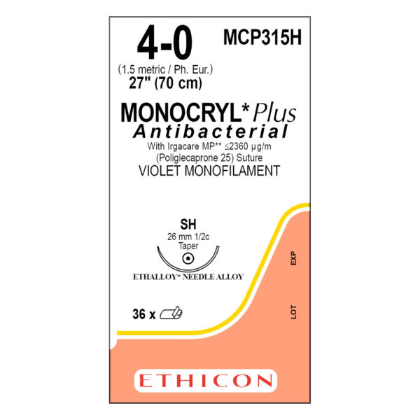 J&J Ethicon Suture Monocryl Plus Antibacterial 4/0 with SH 26mm 1/2 Circle Taper Point Needle 70cm (36)