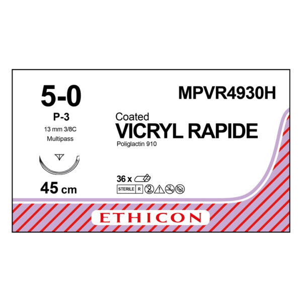 J&J Ethicon Suture Vicryl Rapide 5/0 with P-3 13mm 3/8 Circle Precision Point Reverse Cutting Needle 45cm (36) J&J Ethicon Suture Vicryl Rapide 5/0 with P-3 13mm 3/8 Circle Precision Point Reverse Cutting Needle 45cm (36)