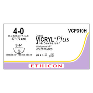 J&J Ethicon Suture Vicryl Plus Antibacterial 4/0 with SH-1 22mm 1/2 Circle Taper Point Needle 70cm (36)