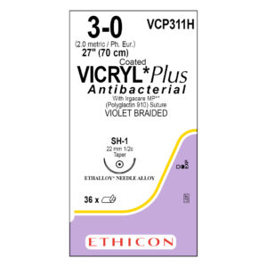 J&J Ethicon Suture Vicryl Plus Antibacterial 3/0 with SH-1 22mm 1/2 Circle Taper Point Needle 70cm (36)