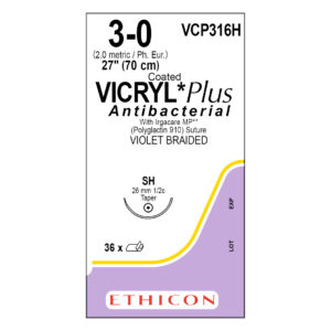 J&J Ethicon Suture Vicryl Plus Antibacterial 3/0 with SH 26mm 1/2 Circle Taper Point Needle 70cm (36)