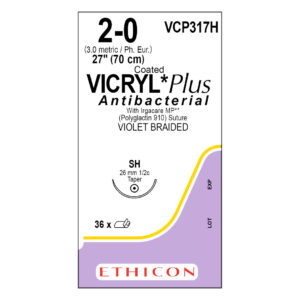 J&J Ethicon Suture Vicryl Plus Antibacterial 2/0 with SH 26mm 1/2 Circle Taper Point Needle 70cm (36)