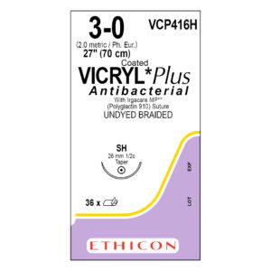 J&J Ethicon Suture Vicryl Plus Antibacterial 3/0 with SH 26mm 1/2 Circle Taper Point Needle 70cm (36)
