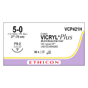 J&J Ethicon Suture Vicryl Plus Antibacterial 5/0 with FS-2 19mm 3/8 Circle Reverse Cutting Needle 70cm (36)