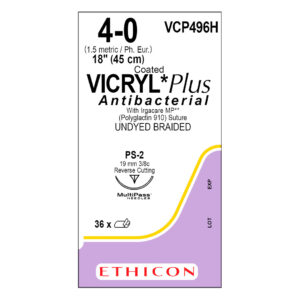 J&J Ethicon Suture Vicryl Plus Antibacterial 4/0 with PS-2 19mm 3/8 Circle Precision Point Reverse Cutting Needle 45cm (36)