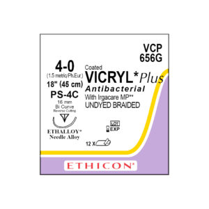 J&J Ethicon Suture Vicryl Plus Antibacterial 4/0 with PS-4C 16mm 1/2 Circle Compound Curve Precision Point Reverse Cutting Needle 45cm (12)