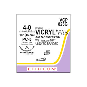 J&J Ethicon Suture Vicryl Plus Antibacterial 4/0 with PC-5 19mm 3/8 Circle Conventional Cutting Prime Needle 45cm (12)