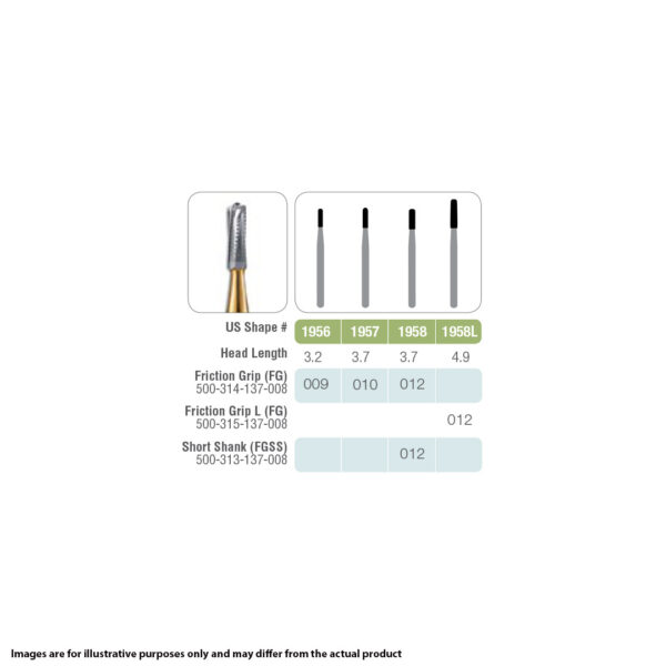 Kerr Jet Tungsten Carbide Fine Cross Cut Bur 1958 012 Straight Fissure Dome FG 19mm (5)