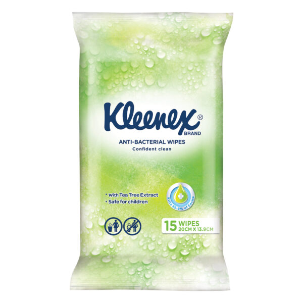 Kimberly-Clark Kleenex Antibacterial Wet Wipes 20cm x 13.9cm 15's (7) Kimberly-Clark Kleenex Antibacterial Wet Wipes 20cm x 13.9cm 15's (7)