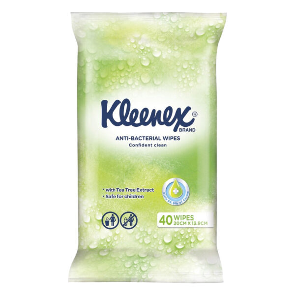 Kimberly-Clark Kleenex Antibacterial Wet Wipes 20cm x 13.9cm 40's (5) Kimberly-Clark Kleenex Antibacterial Wet Wipes 20cm x 13.9cm 40's (5)