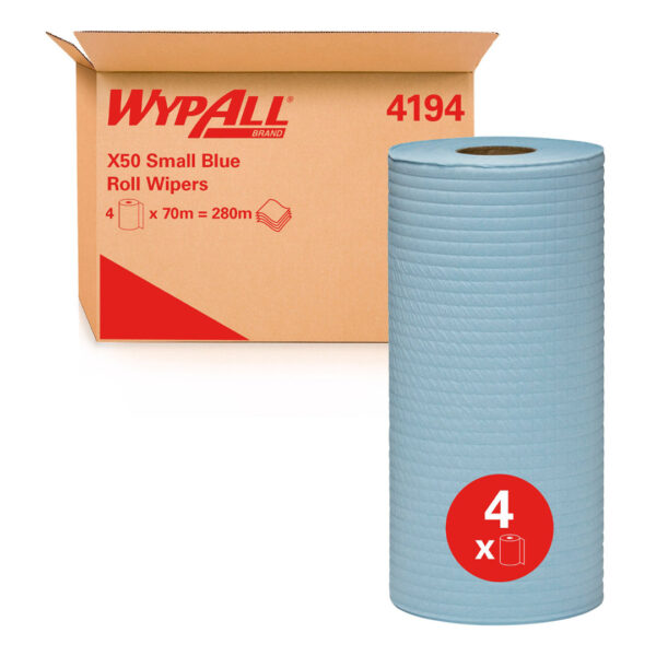Kimberly-Clark Wypall X50 Roll Wipers Small Blue 24.5cm x 70m Roll (4)