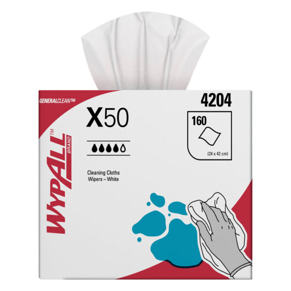 Kimberly-Clark Wypall X50 Pop-Up Wipers White 24cm x 42cm 160's (4) Kimberly-Clark Wypall X50 Pop-Up Wipers White 24cm x 42cm 160's (4)