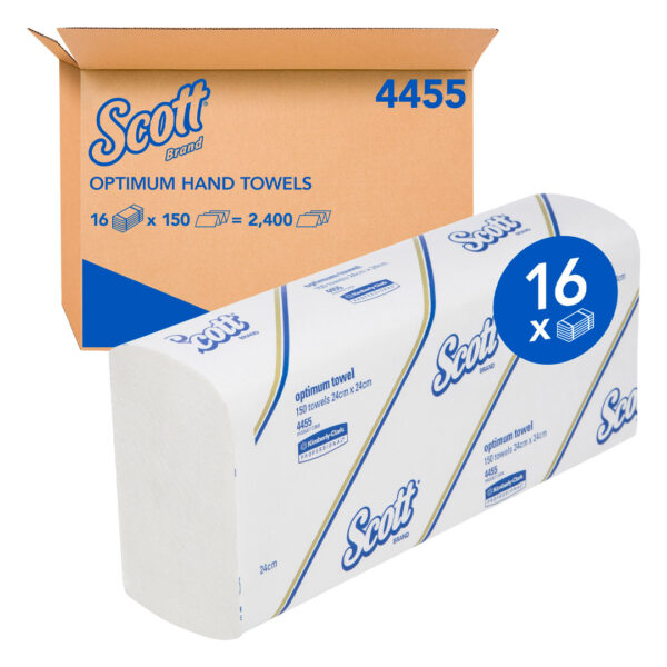 Kimberly-Clark Scott Optimum Hand Towels White 24cm x 24cm 150's (16)