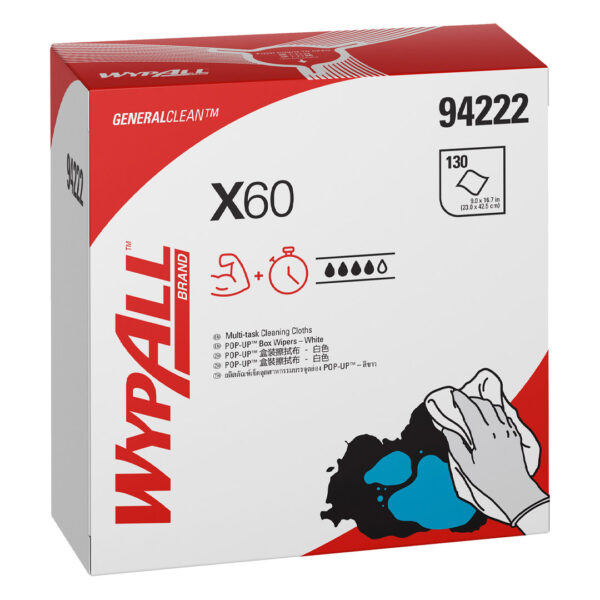 Kimberly-Clark Wypall X60 Pop-Up Wipers White 23cm x 42.5cm 130's (10)