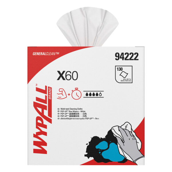Kimberly-Clark Wypall X60 Pop-Up Wipers White 23cm x 42.5cm 130's (10)