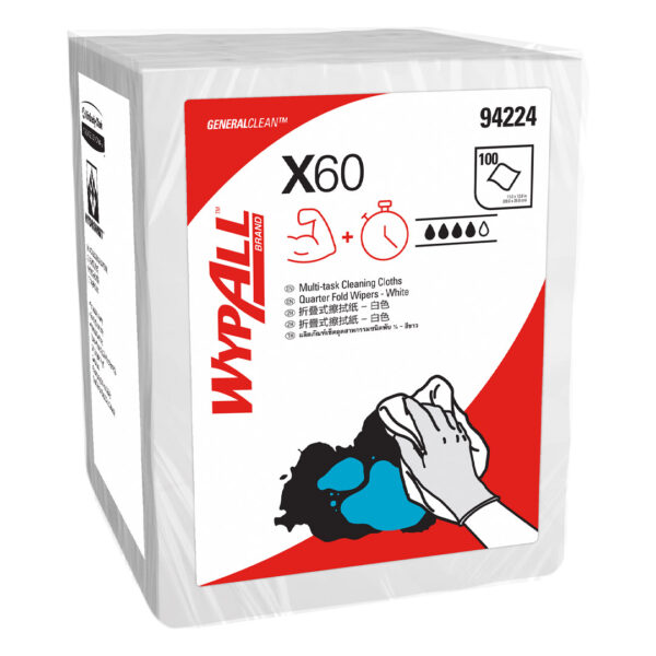 Kimberly-Clark Wypall X60 Single Sheet Wipers White 28cm x 35cm 100's (8) Kimberly-Clark Wypall X60 Single Sheet Wipers White 28cm x 35cm 100's (8)