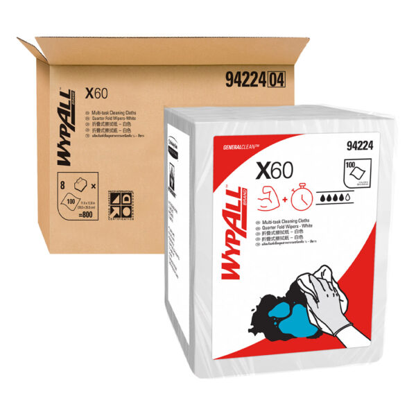 Kimberly-Clark Wypall X60 Single Sheet Wipers White 28cm x 35cm 100's (8)