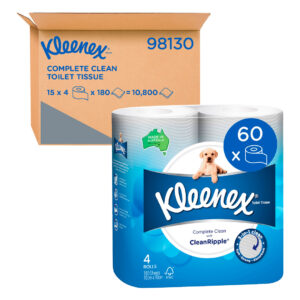 Kimberly-Clark Kleenex Complete Clean Toilet Rolls 1 Ply 180 Sheets 4 Pack (15)