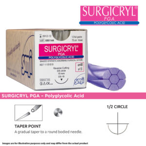 SMI Suture Surgicryl PGA 4/0 with HR 22 22mm 1/2 Circle Round Bodied Taper Point Needle 75cm (12)