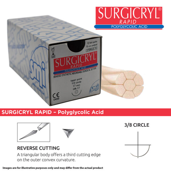 SMI Suture Surgicryl Rapid 4/0 with DS 12 12mm 3/8 Circle Reverse Cutting Needle 75cm (12)