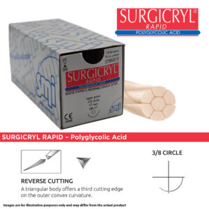 SMI Suture Surgicryl Rapid 4/0 with DS 16 16mm 3/8 Circle Reverse Cutting Needle 75cm (12)