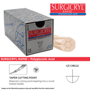 SMI Suture Surgicryl Rapid 3/0 with HRT 26 26mm 1/2 Circle Round Bodied Taper Cut Point Needle 75cm (12)
