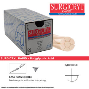 SMI Suture Surgicryl Rapid 3/0 with DS 19 19mm 3/8 Circle Precision Point Reverse Cutting Needle 50cm (12)